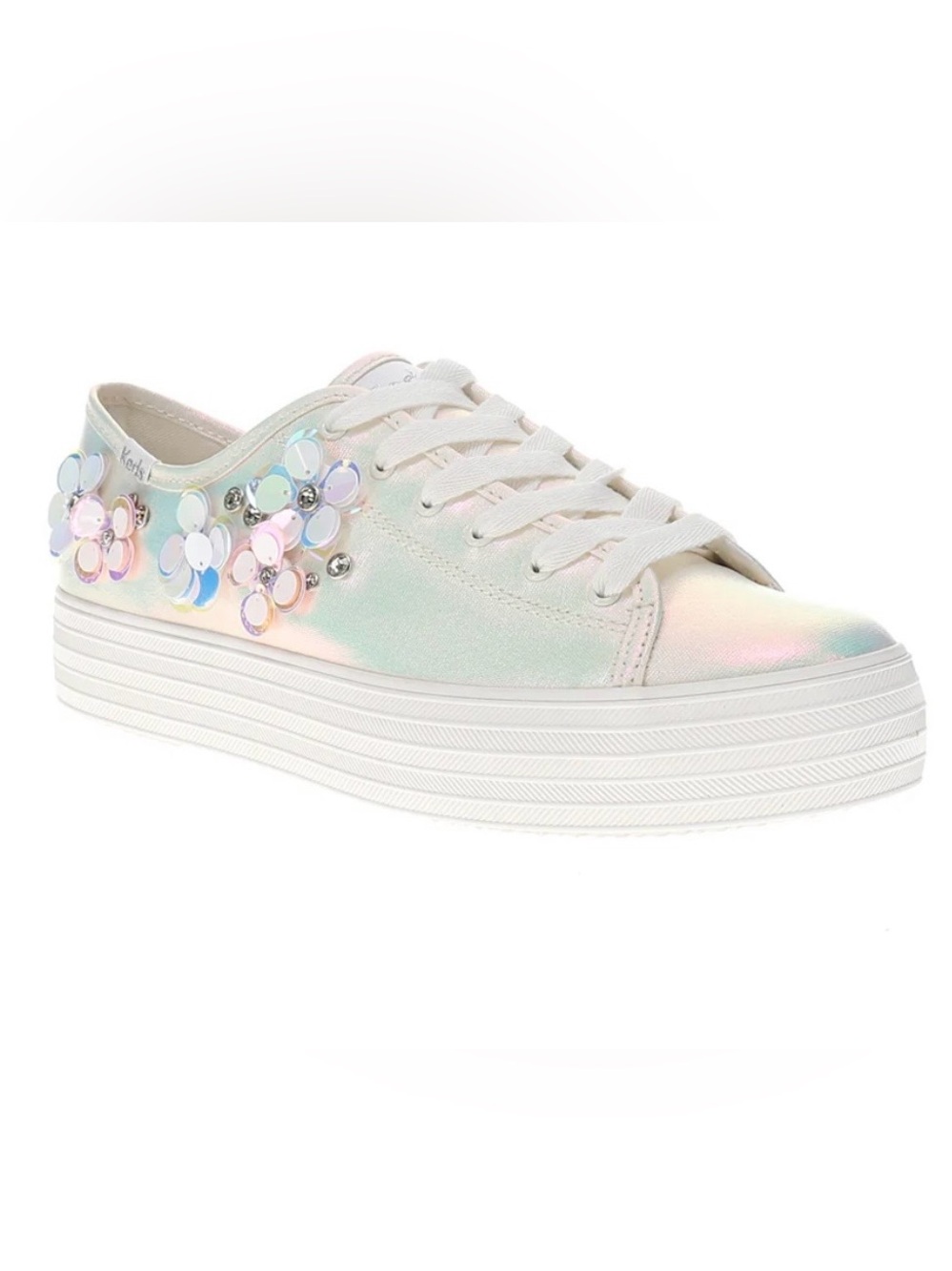 Keds Triple Kick Celebrations Platform Sneaker Iridescent White Floral Women 8.5
